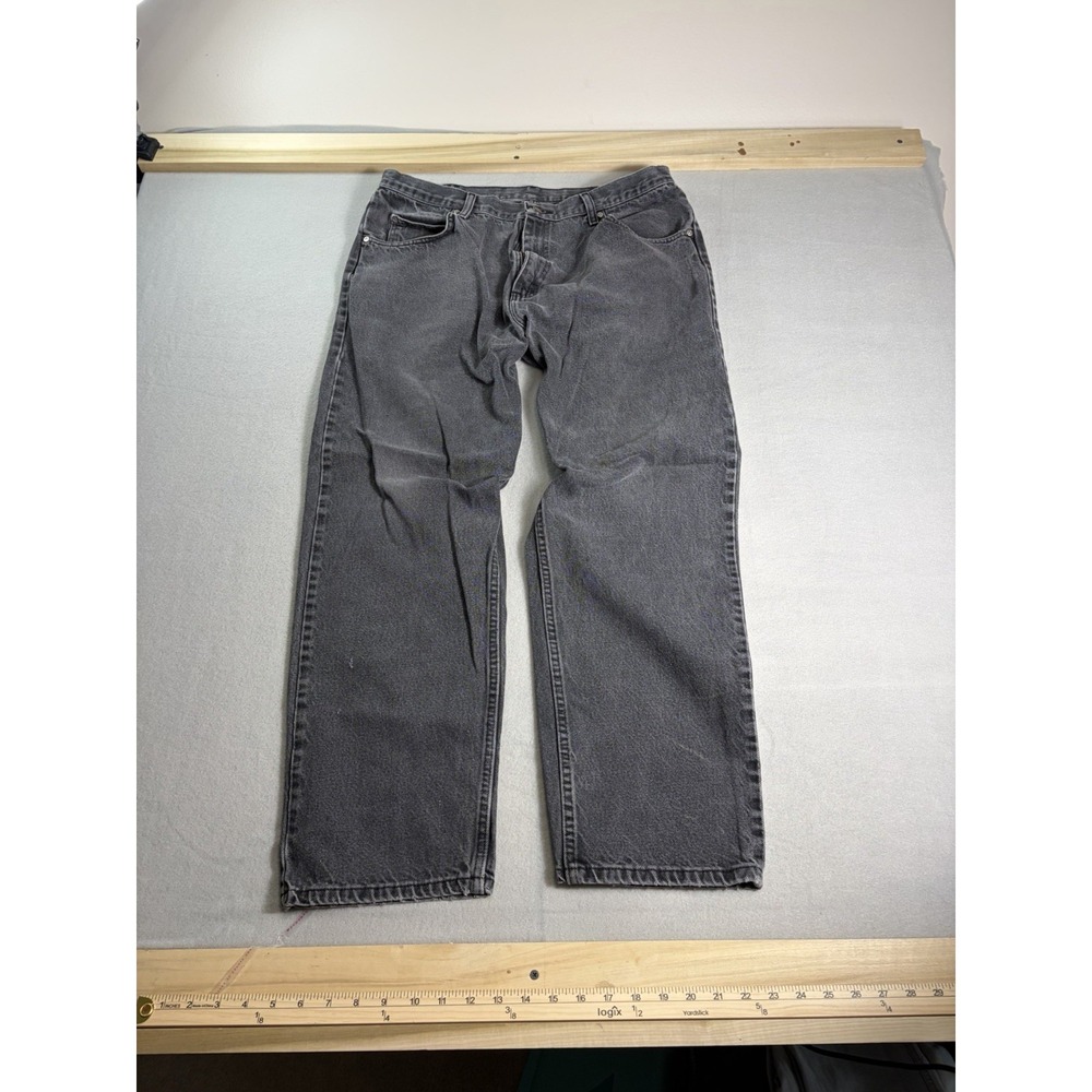Black Distressed Wrangler Men's Jeans 38x32 Relaxed Cotton Straight Wide Leg